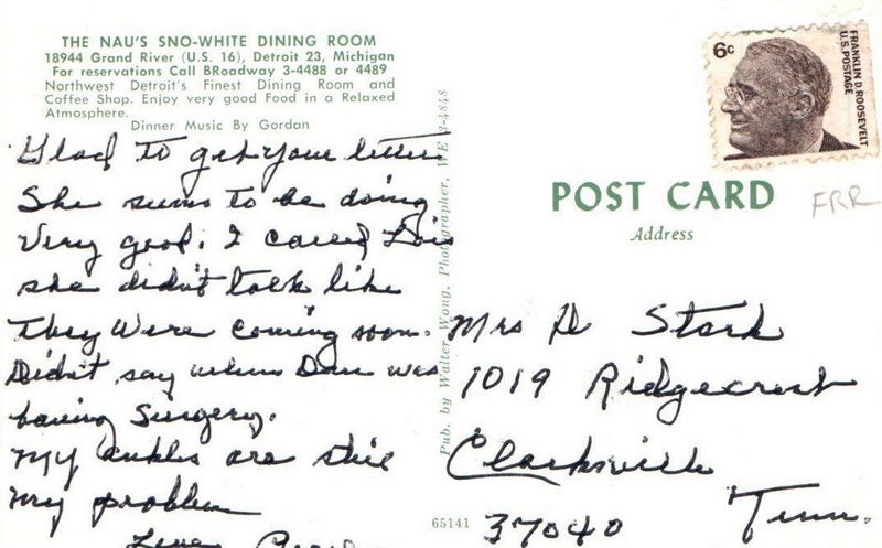 Naus Sno-White Dining Room - Vintage Postcard (newer photo)